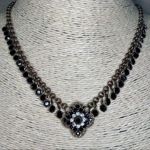 SET! VTG Kenny Ma Black & Clear Swarovski Crystal Necklace w Dangles + Earrings